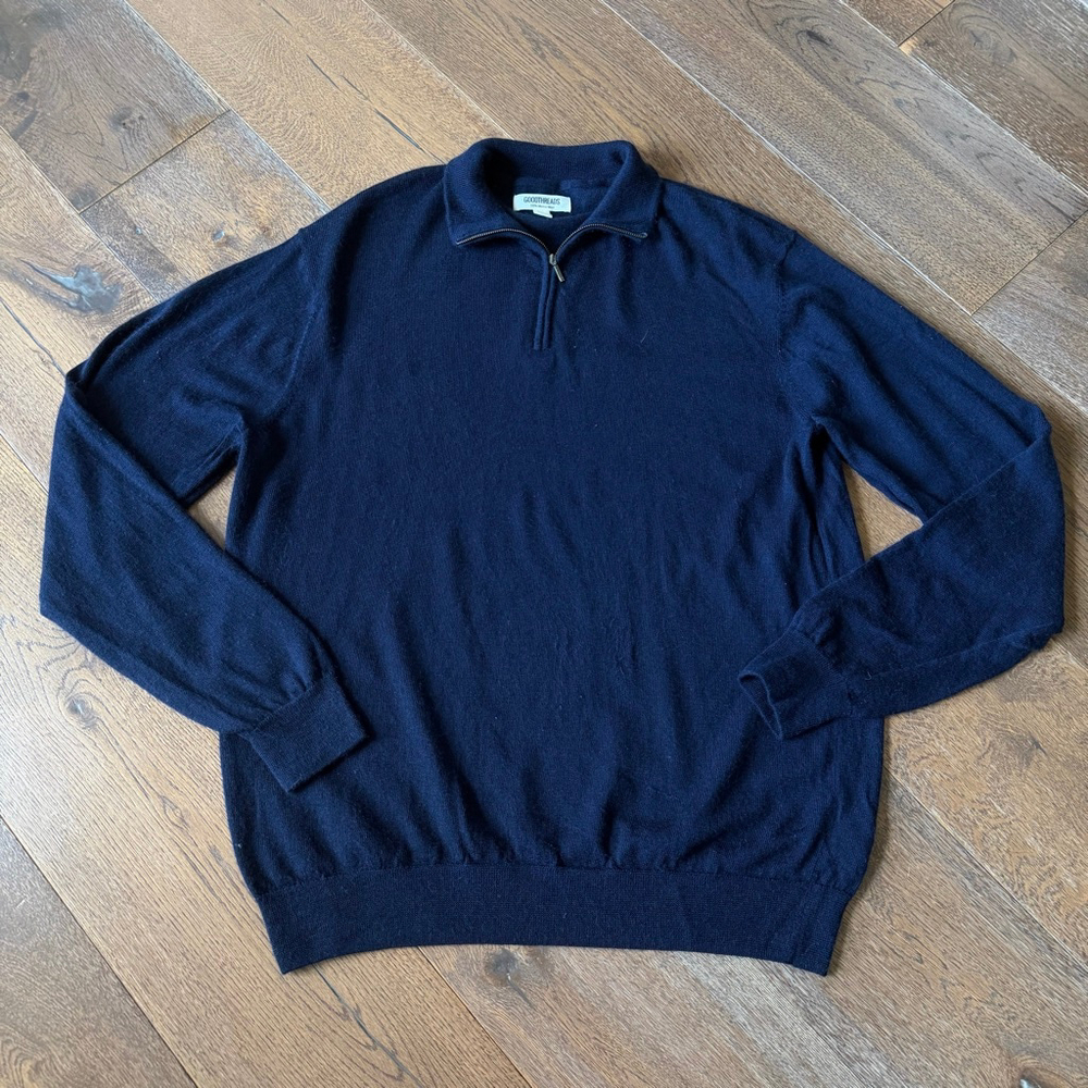 Goodthreads 100% Merino Wool Quarter Zip Sweater Navy Blue Luxury Knit XL